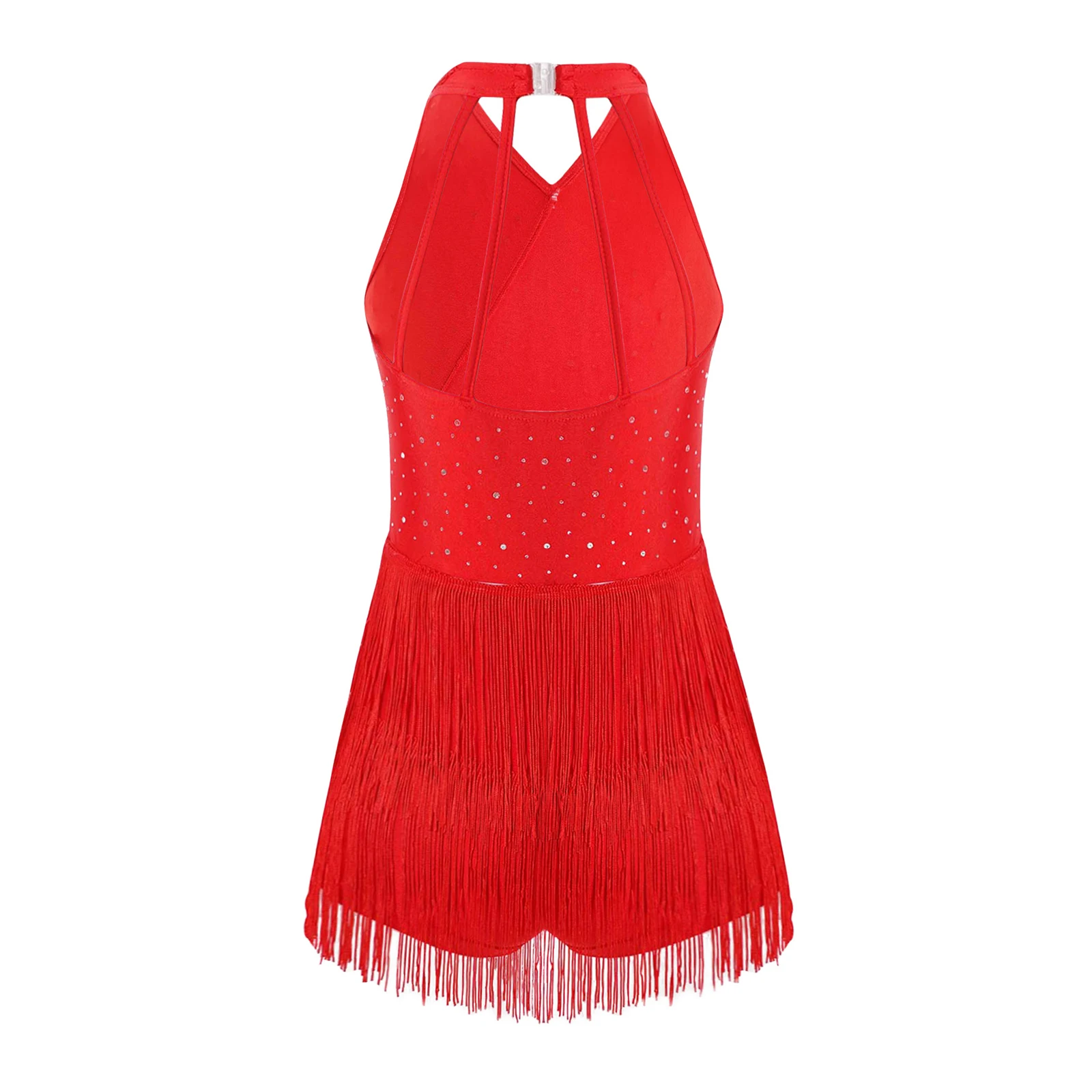 Vestido de baile jazz niña lentejuelas flecos halter - imagen 3