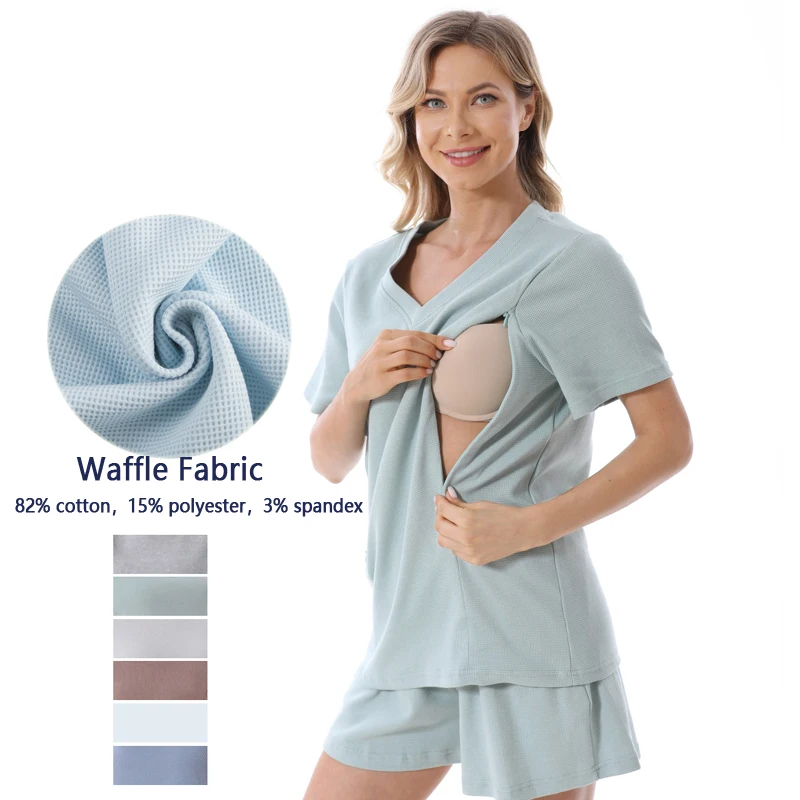 Conjunto de ropa de maternidad de talla grande, Top de lactancia posparto y pantalones cortos sueltos, trajes informales para embarazo, camiseta para amamantar, verano y primavera