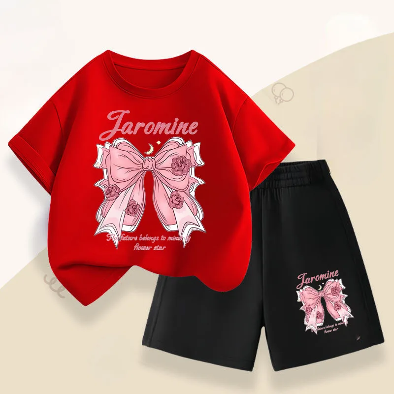 Conjunto niña verano – Camiseta con lazo y short infantil - imagen 5