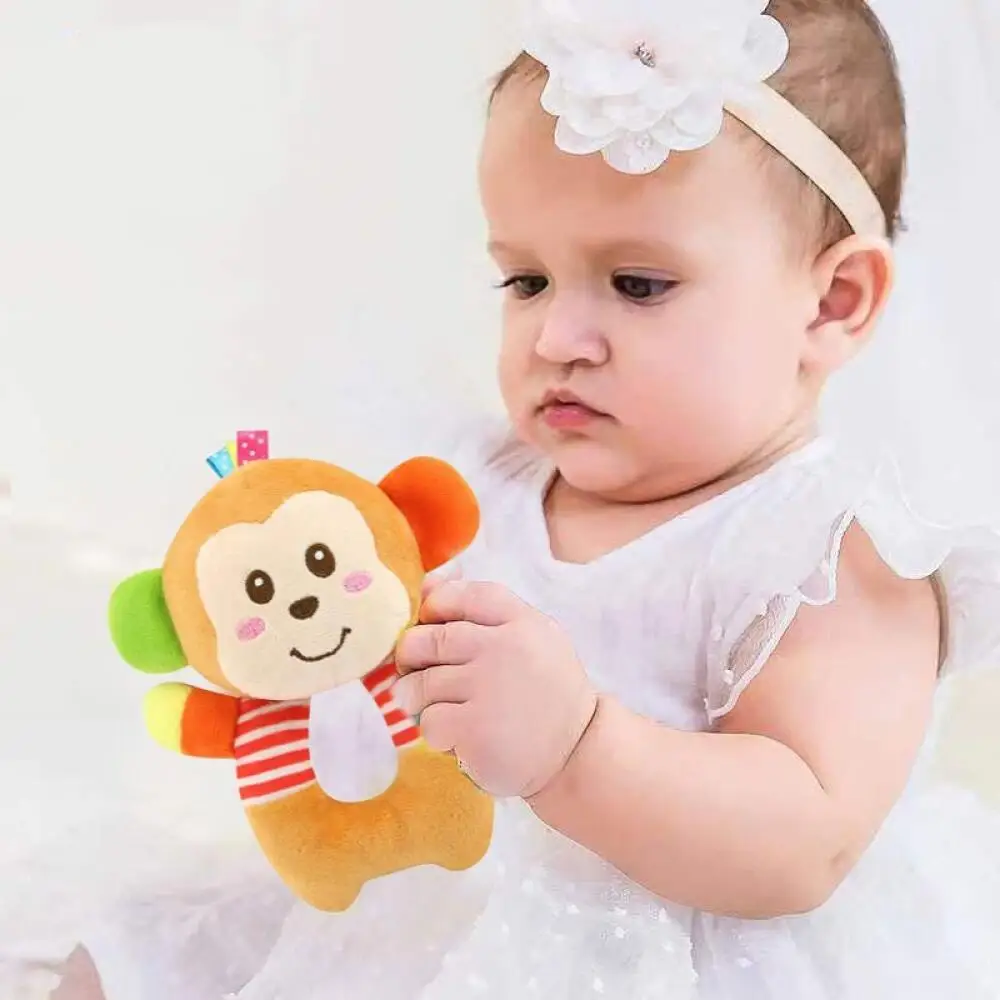 Campanas de coche de jirafa, sonajeros de mano de elefante y mono, juguetes de mordedor de felpa relajantes para bebé - imagen 5