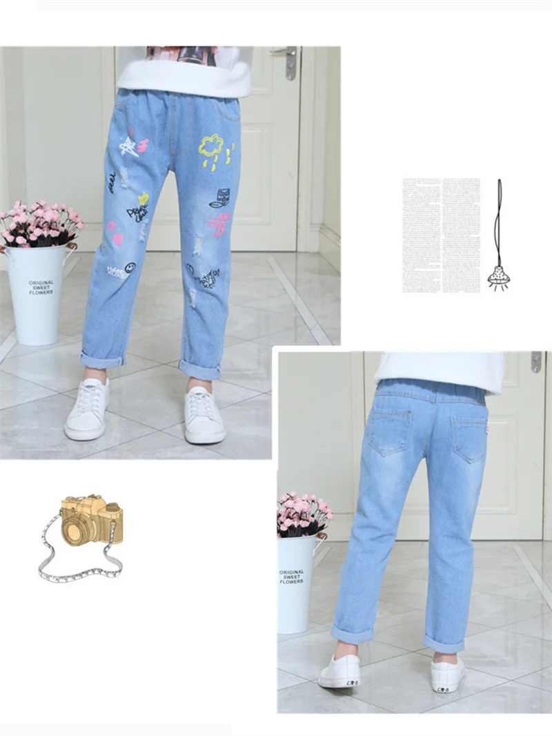 Ropa para niños con estampado de dibujos animados, pantalones vaqueros de primavera y otoño, pantalones vaqueros versátiles para bebés, pantalones vaqueros de colores claros para niñas de 90-130cm - imagen 2