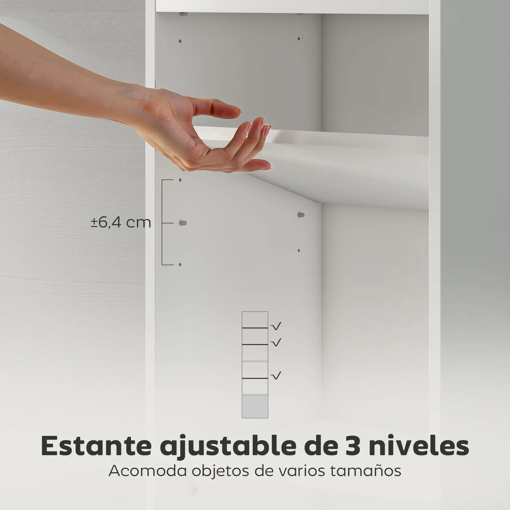 HOMCOM Librería de 6 Niveles, Estantería para Libros con Estantes Ajustables y Puerta, Estantería Moderna, 40x30x156 cm, para Salón, Dormitorio, Estudio, Oficina, Blanco - imagen 4