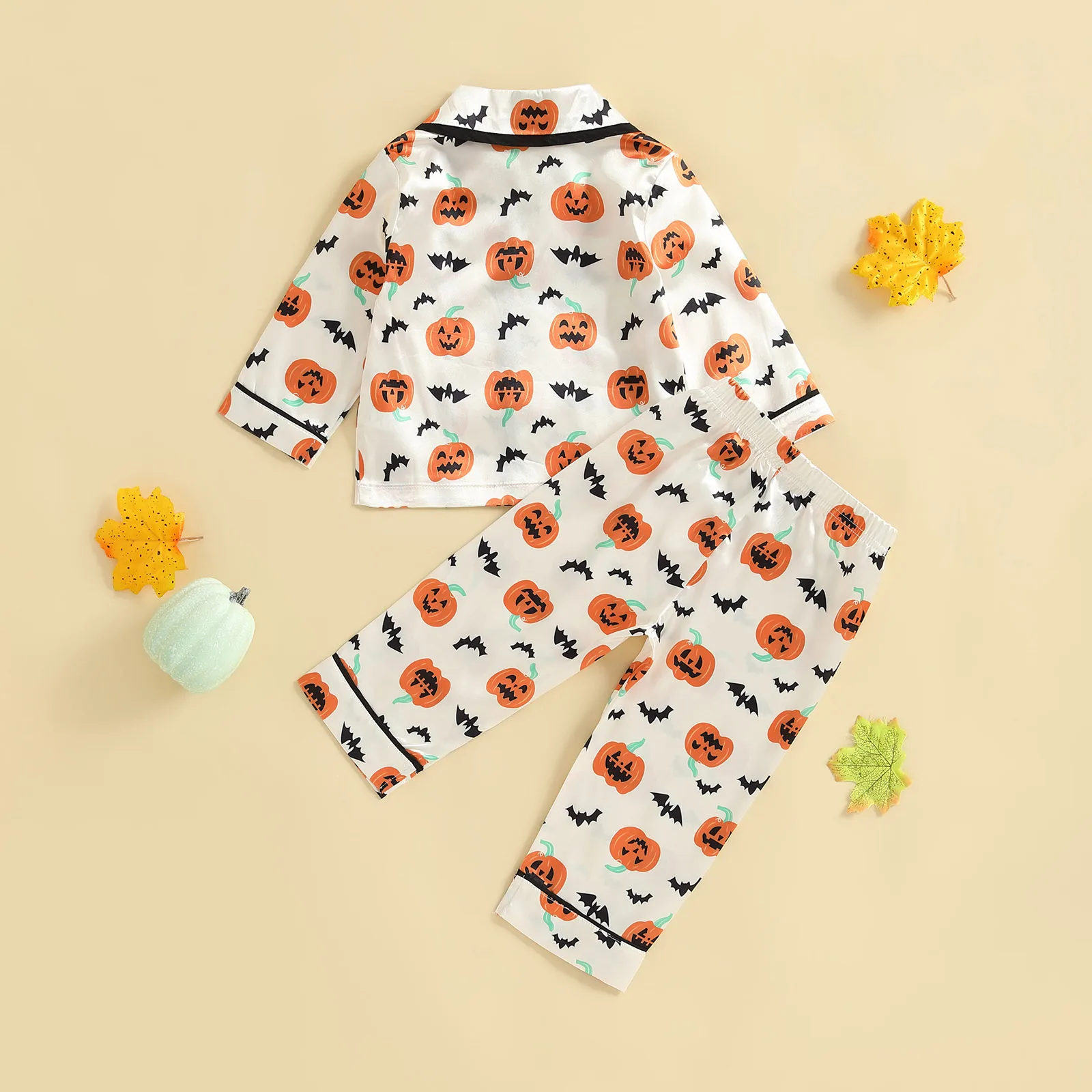 VISgogo Conjunto de 2 piezas de pijamas de Halloween para niños pequeños, camisa y pantalones con estampado de calabaza de manga larga, ropa de descanso para bebés y niñas - imagen 2