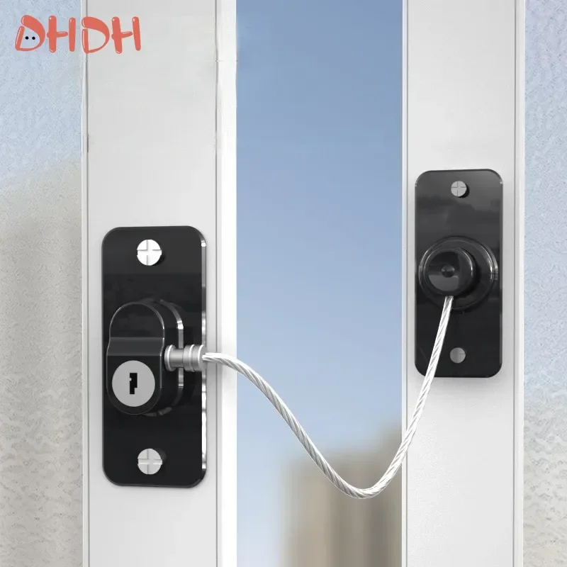 Bloqueo de seguridad para niños, bloqueo de ventana, rotación de 180 grados, Cable de acero inoxidable, tornillos de fijación, accesorios de seguridad, protección - imagen 2