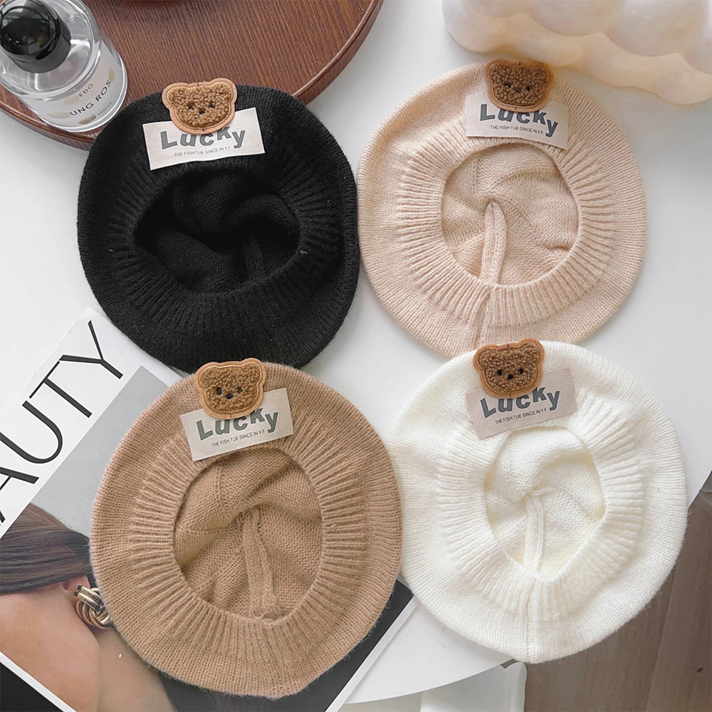 Boina de punto de lana para bebé, gorro plano francés a cuadros, versátil, suave, cálido, para exteriores, Otoño e Invierno - imagen 5