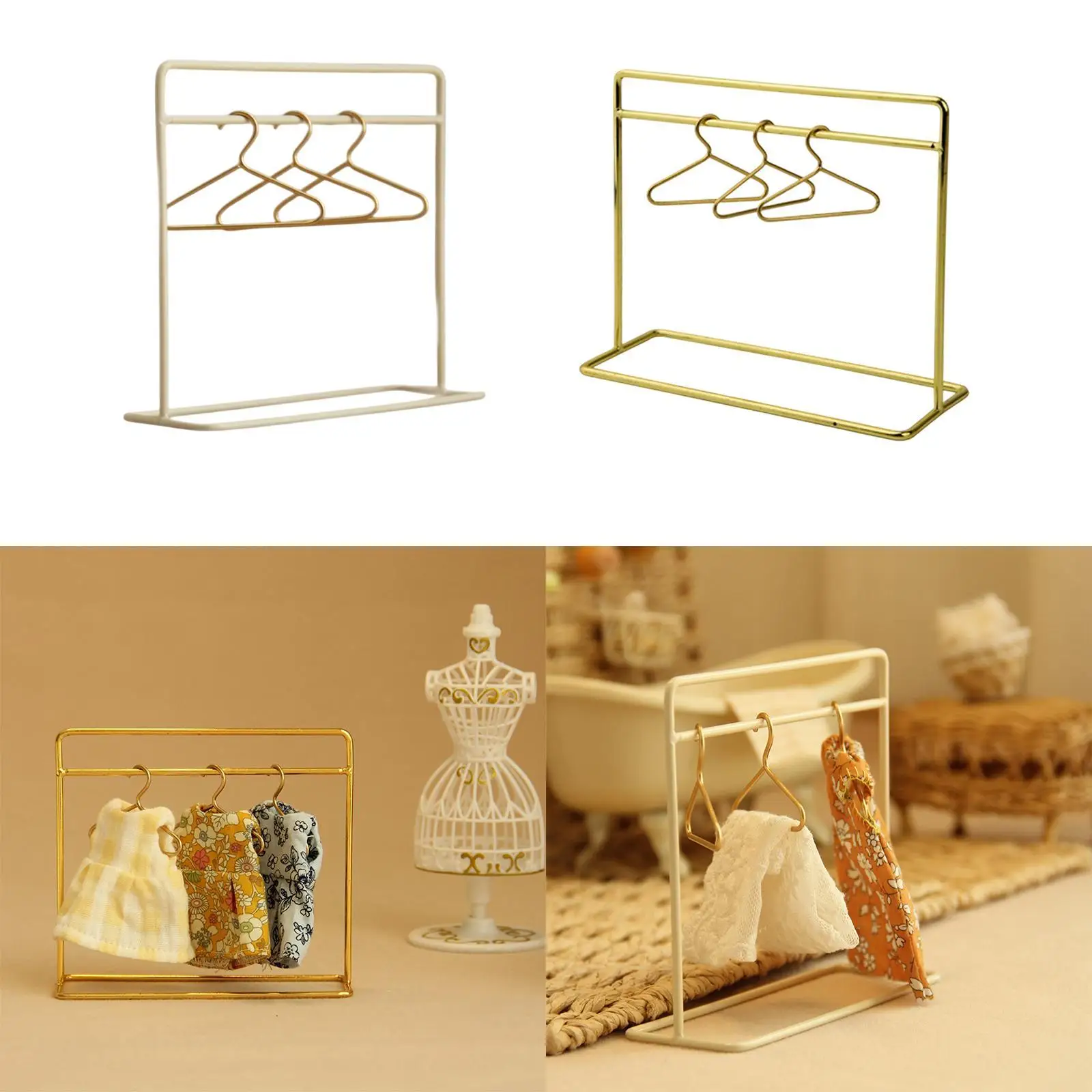 Doll Miniature Garment Rack with Hangers,Doll Wardrobe Furniture,1/12,Dollhouse Clothing Rack for Dollhouse Supplies