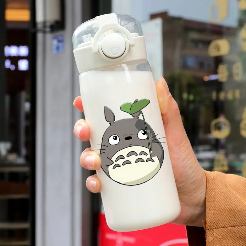 Taza de agua con pajita Totoro, tazas portátiles de plástico de 400ML para escuela y exteriores, botella de agua deportiva de gran capacidad, regalo