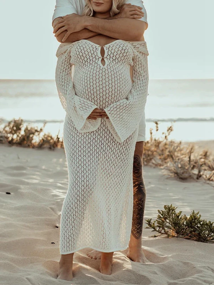 Vestido de embarazo de punto bohemio con manga acampanada - imagen 3