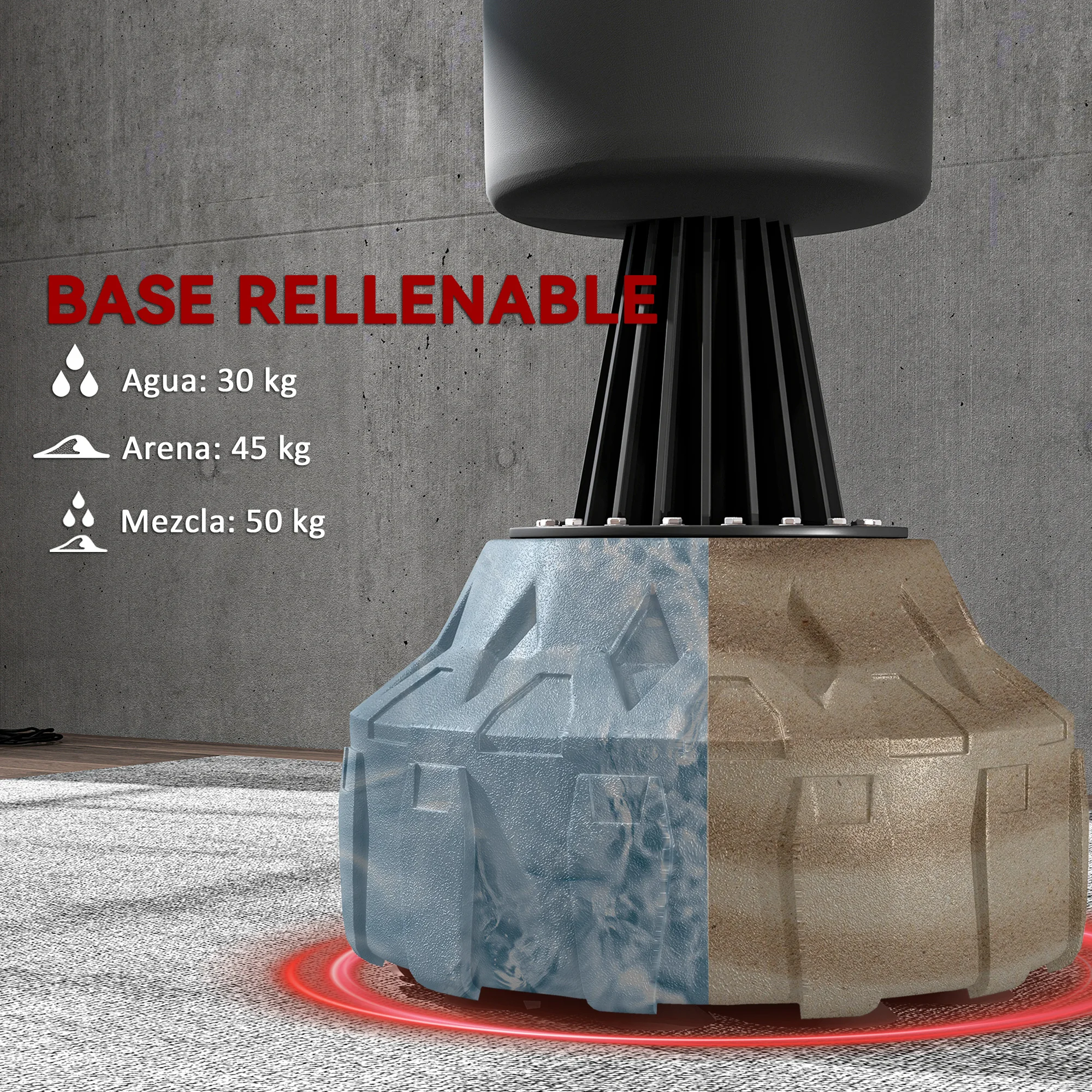 SPORTNOW Saco de Boxeo de Pie 175 cm, Saco de Boxeo para Adultos, Altura Ajustable de Banda 65–175 cm, Base Rellenable con Ventosas, Amortiguador, Incluye Venda, Entrenamiento MMA, Muay, Negro - imagen 3