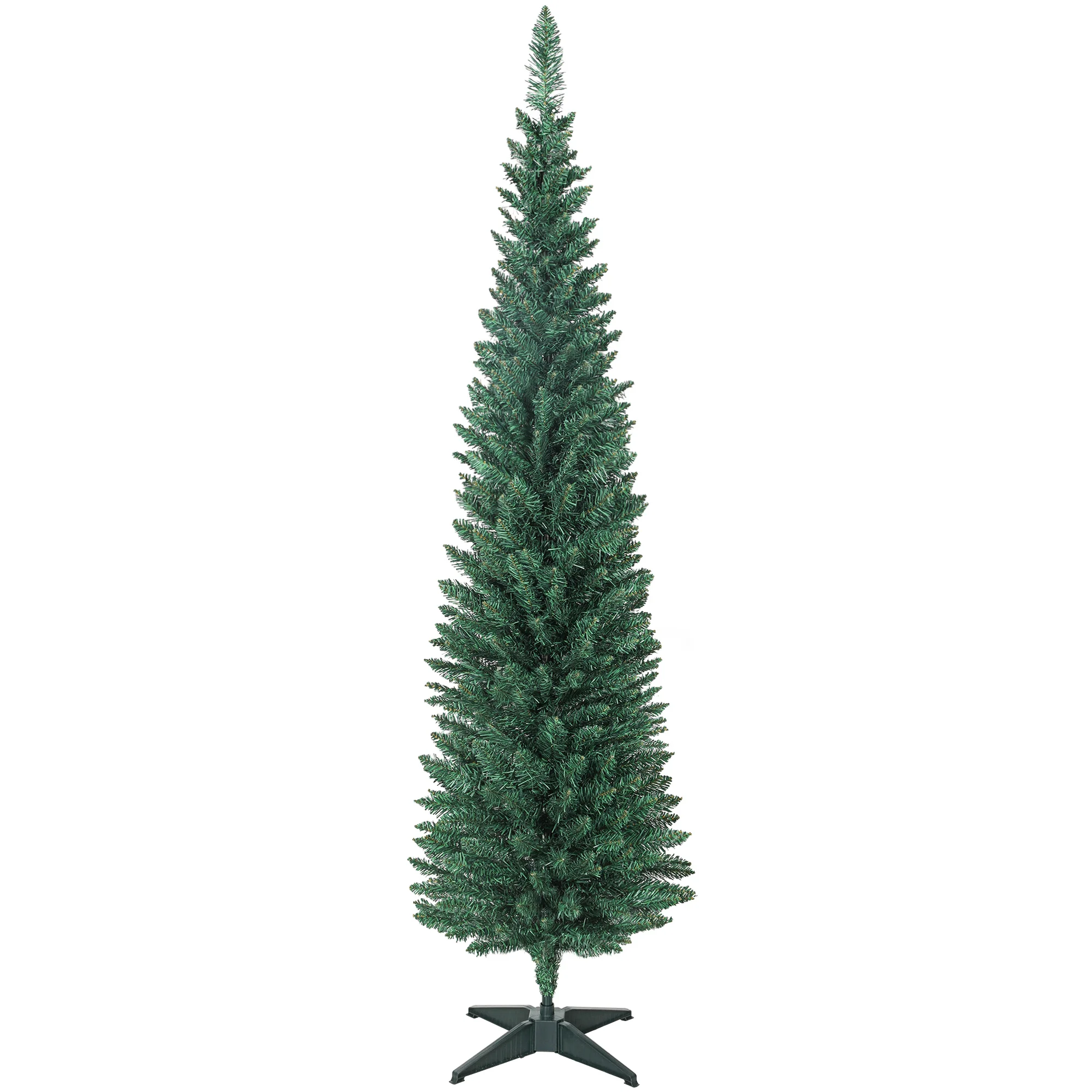 HOMCOM Árbol de Navidad Estrecho, Árbol de Navidad Artificial con Ramas, Soporte Metálico, Fácil de Montar, Decoración para Interior, Hogar, Oficina, Verde