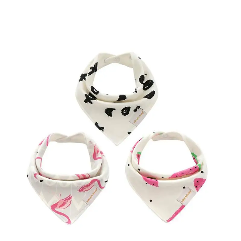 3 unids/pack bufanda de algodón puro para bebé, Baberos Bandana de tela para eructar, babero para bebé recién nacido, niña, niño pequeño, bufanda con estampado de dibujos animados, babero de 2 capas - imagen 3