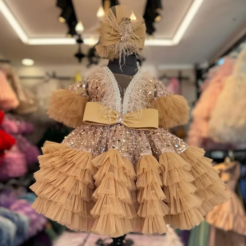 2025 vestido de princesa de lentejuelas para niñas, tutú de tul brillante para fiesta de 1er cumpleaños, vestido de niña de flores, vestidos directos de fábrica para bebés y niños - imagen 4