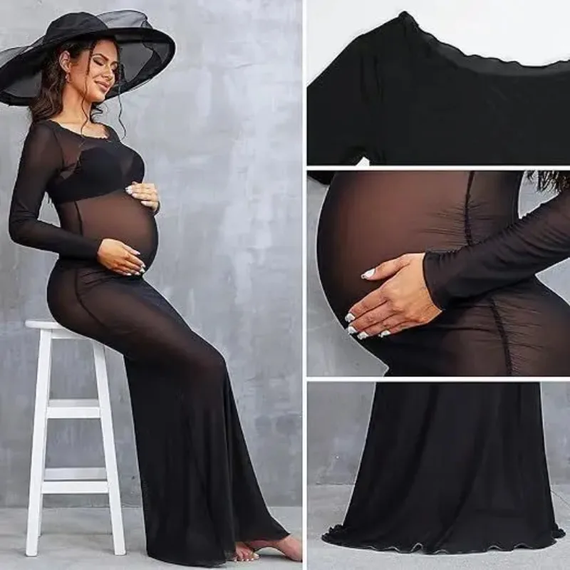 Vestido de malla para fotografía de maternidad – Transparente elástico - imagen 3