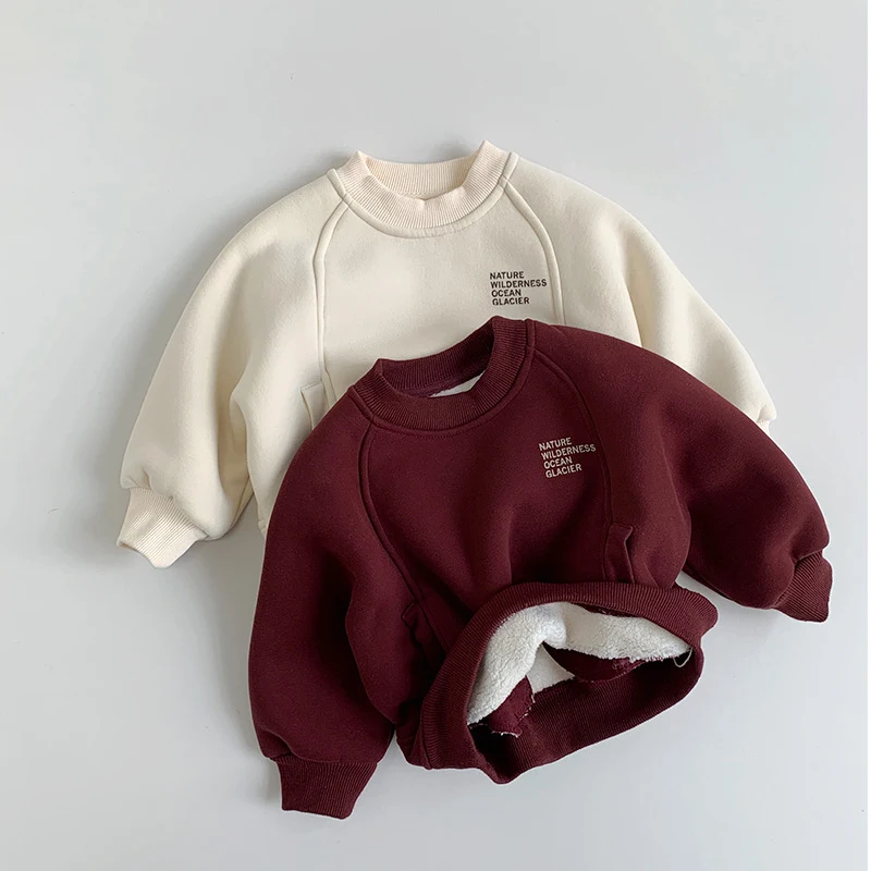 MILANCEL nueva sudadera con capucha de invierno para niños 1-6T Linda letra para niñas jersey acolchado de lana Simple cálido grueso prendas de vestir para niños Tops - imagen 3