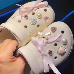 Amuletos de zapatos para zuecos, cinta de Ballet rosa DIY, hebilla decorativa desmontable para accesorios de colgantes para zapatos, regalo de fiesta para niños, mujeres y niñas