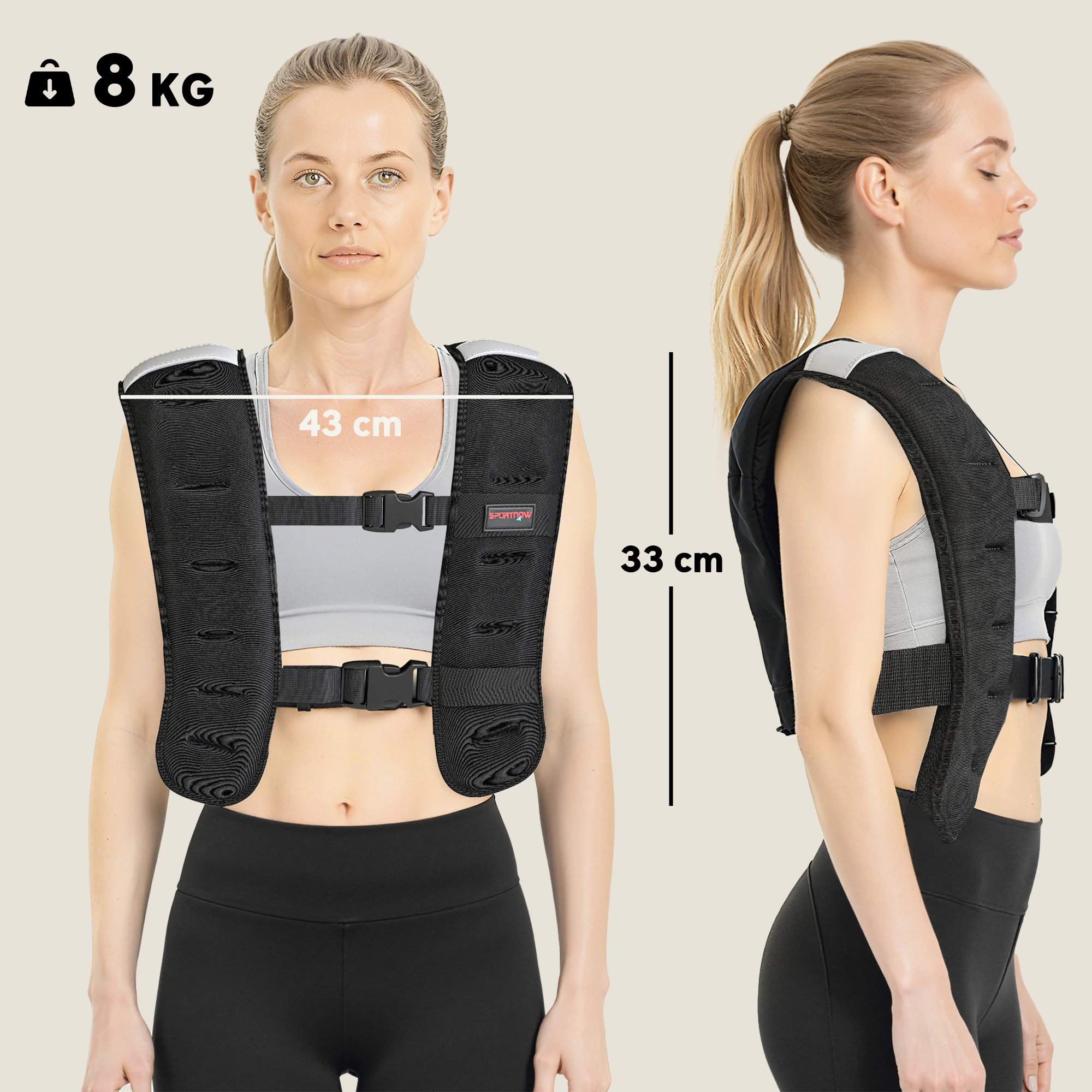 SPORTNOW Chaleco Lastrado , Chaleco Peso Entrenamiento Transpirable, con 2 Correas Ajustables y Bandas Reflectantes, para Entrenamiento de Fuerza, Jogging, Negro - imagen 3