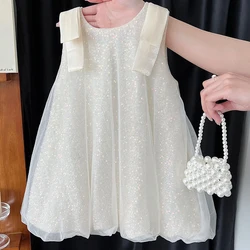 Vestido de niña para verano sin mangas lazo malla elegante