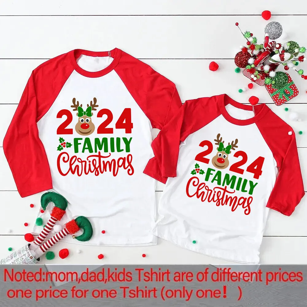 2024 familia Navidad y ciervos estampado familia traje a juego raglán camisas de manga larga camisas de Navidad día de Navidad ropa de vacaciones camiseta - imagen 4