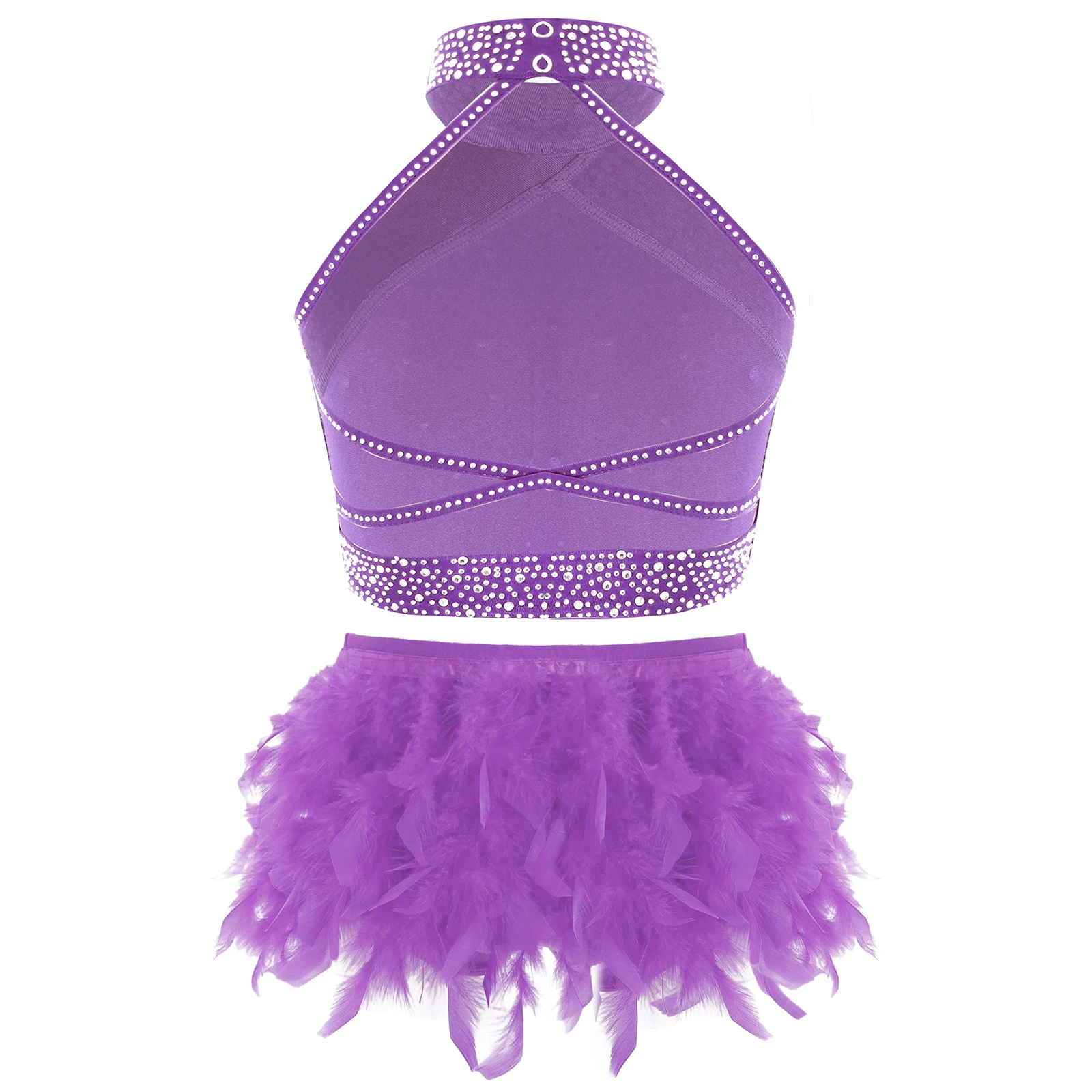 Conjuntos de baile lírico de Ballet para niñas, traje de patinaje sobre hielo puesta en escena, Top corto sin mangas con espalda descubierta y diamantes de imitación con bragas - imagen 5
