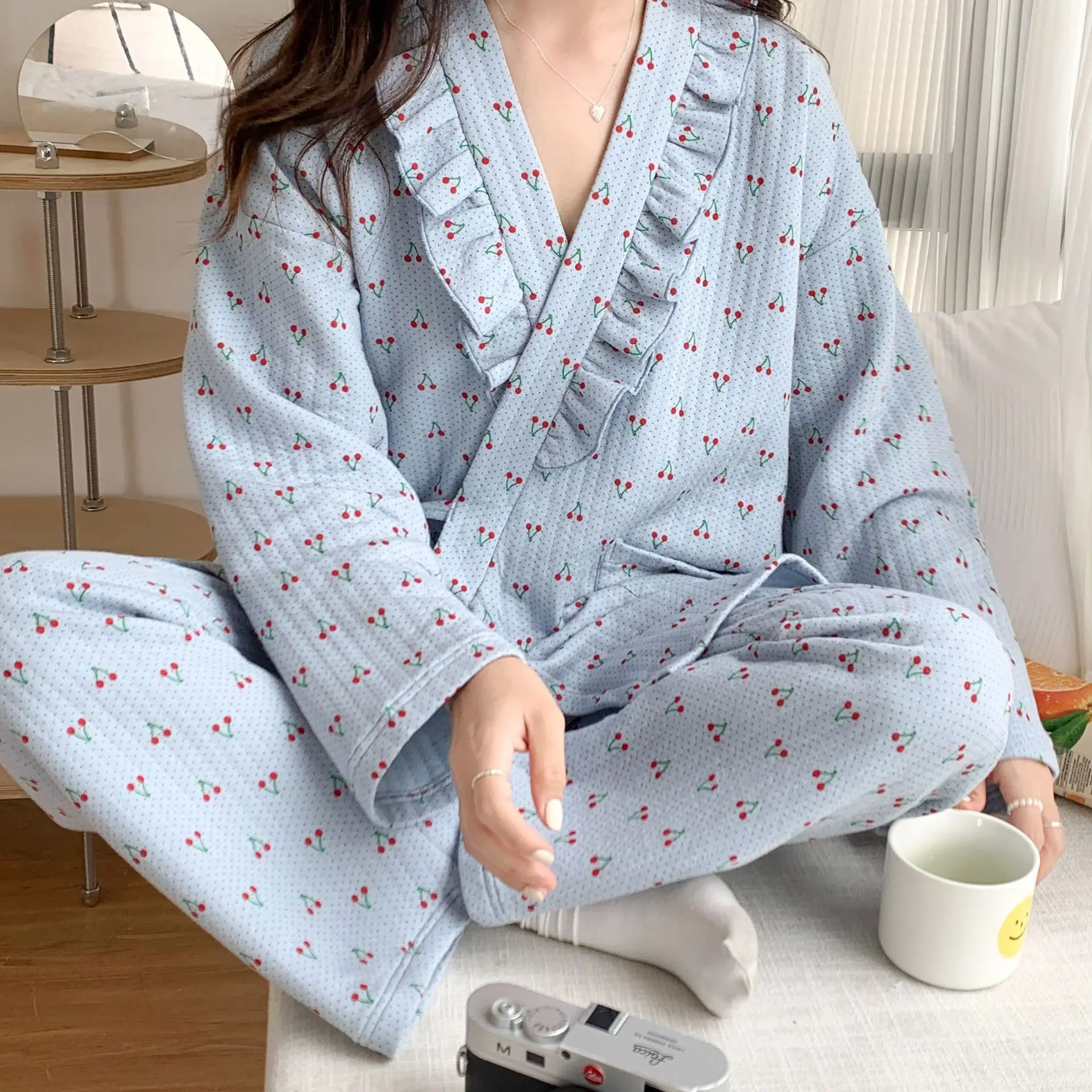 Pijama lactancia premamá algodón ajuste barriga de otoño - imagen 5