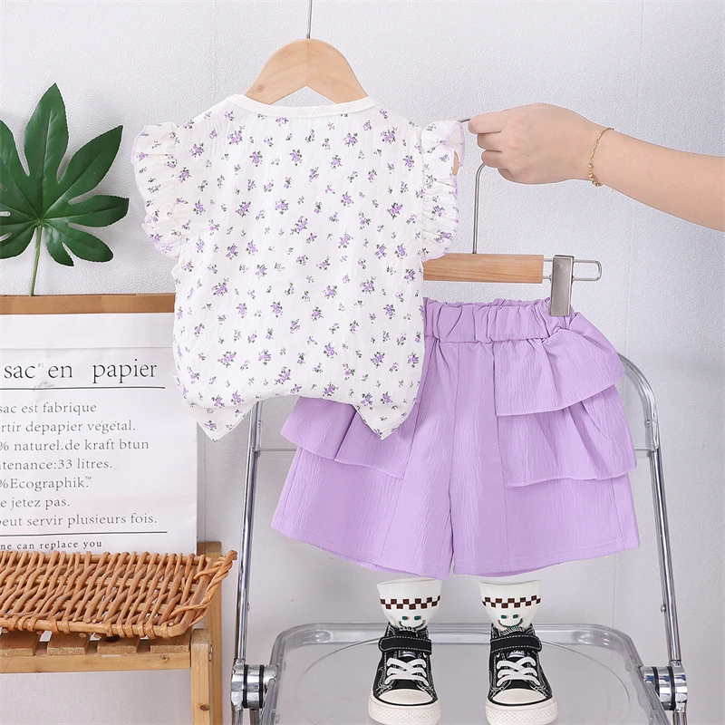 Conjunto de verano para bebé niña: camiseta flores y pantalón corto - imagen 3