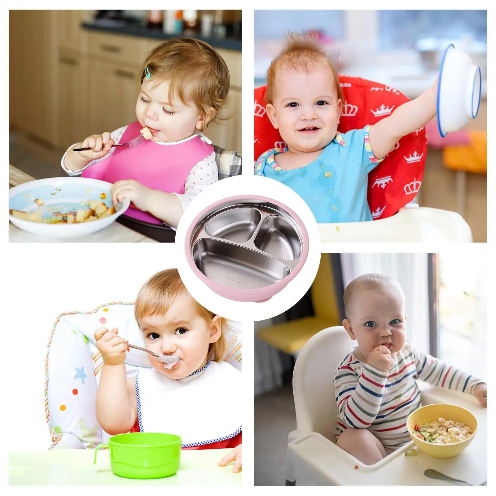 Plato dividido para niños pequeños, utensilios para niños pequeños, platos de alimentación para bebés, cuenco de alimentación para niños resistente a caídas para llevar, cuidado del jardín de infantes - imagen 4