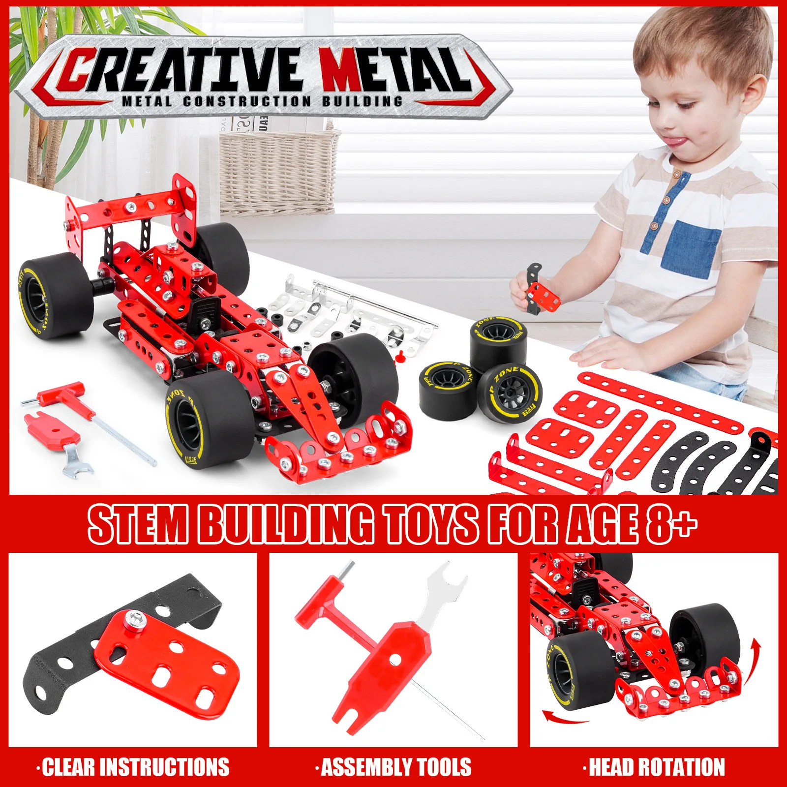 Bloques de construcción de Metal 3D para niño y niña, modelo F1, montaje de tornillo y tuerca, juguete de carreras, coche para niños, regalo de cumpleaños - imagen 4