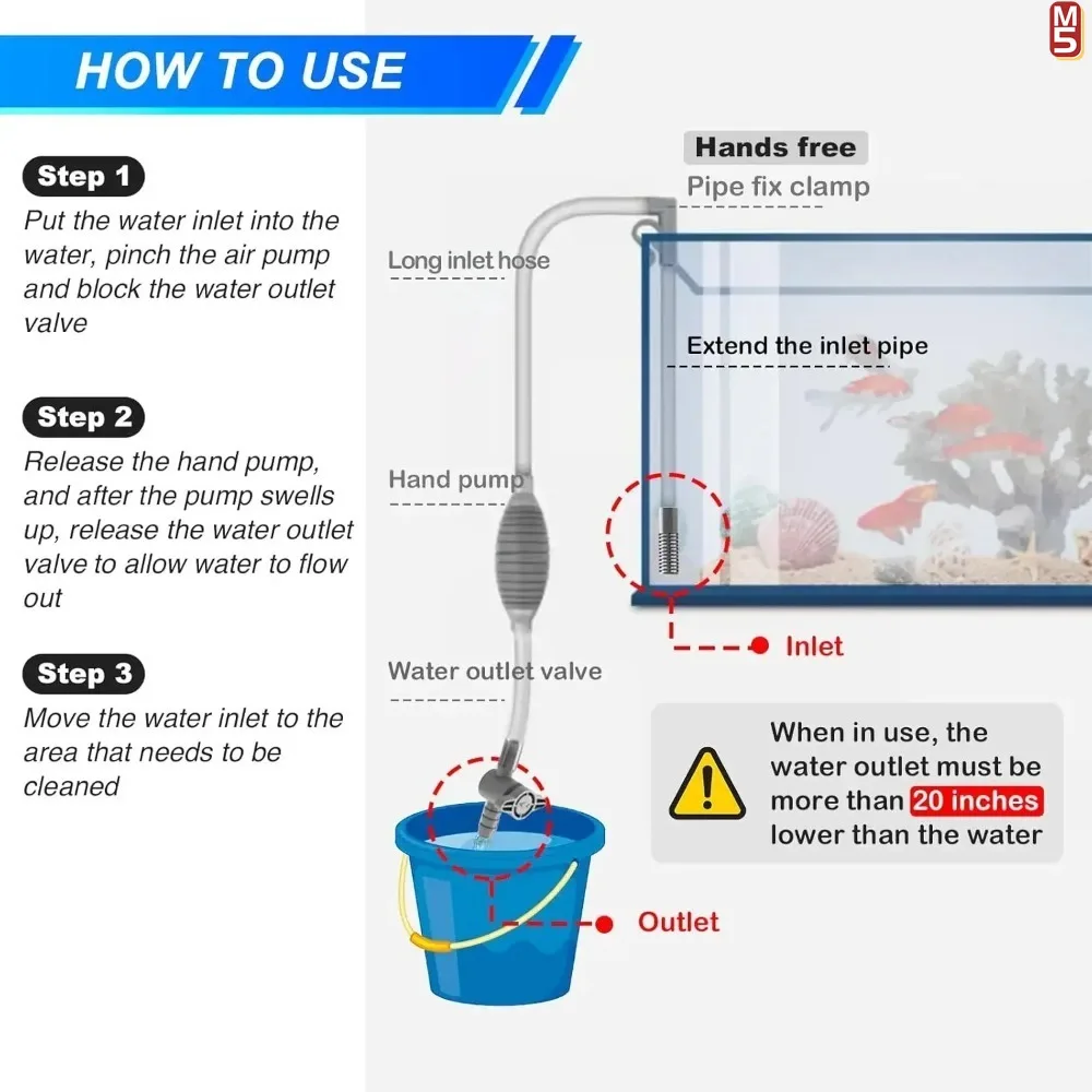 Kit de limpieza para acuario con sifón y tubo extensible - imagen 5