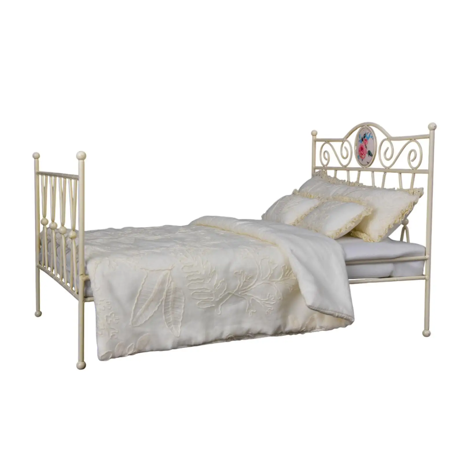 1:6 Iron Bed with Mattress for Landscape Decorations Gift Micro Landscape