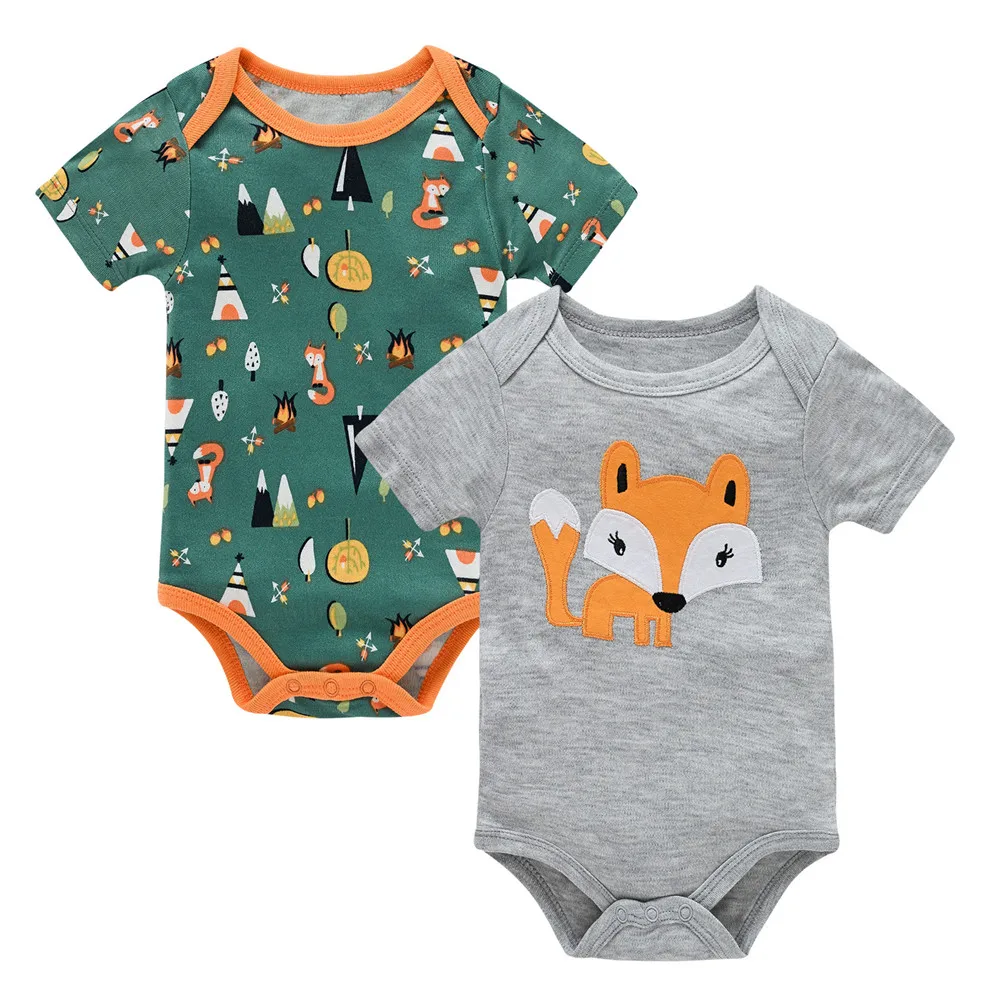 Kavkas 2 unids/lote ropa de bebé de algodón de bambú de manga corta de verano para niñas mono con estampado de dibujos animados ropa infantil de 0 a 12 meses
