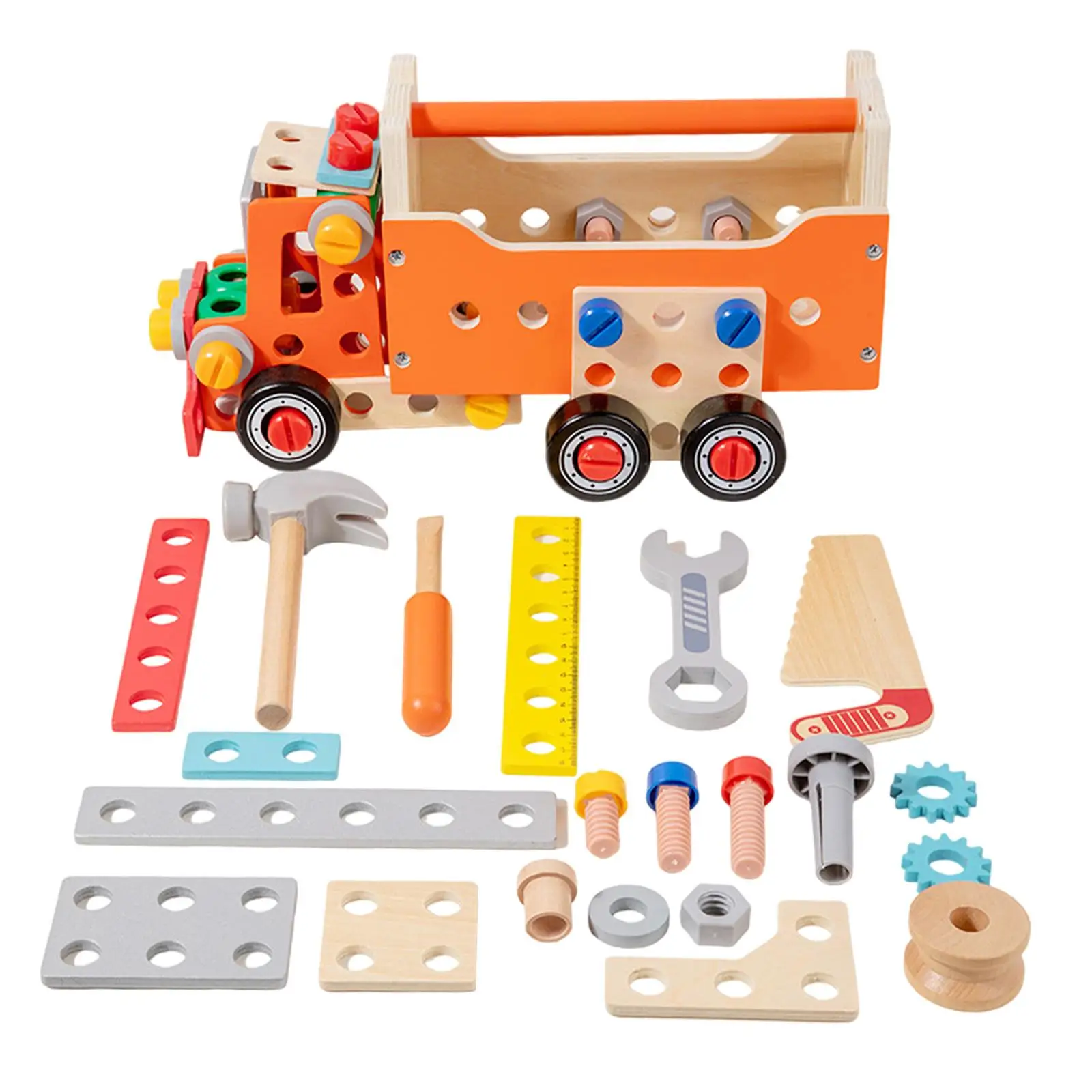 Wooden Kids Tool Set Funny Tool Cart Learning Toy Fine Motor Skill Educational for Boys Girls for 3 4 5 6 Year Old Children Kids