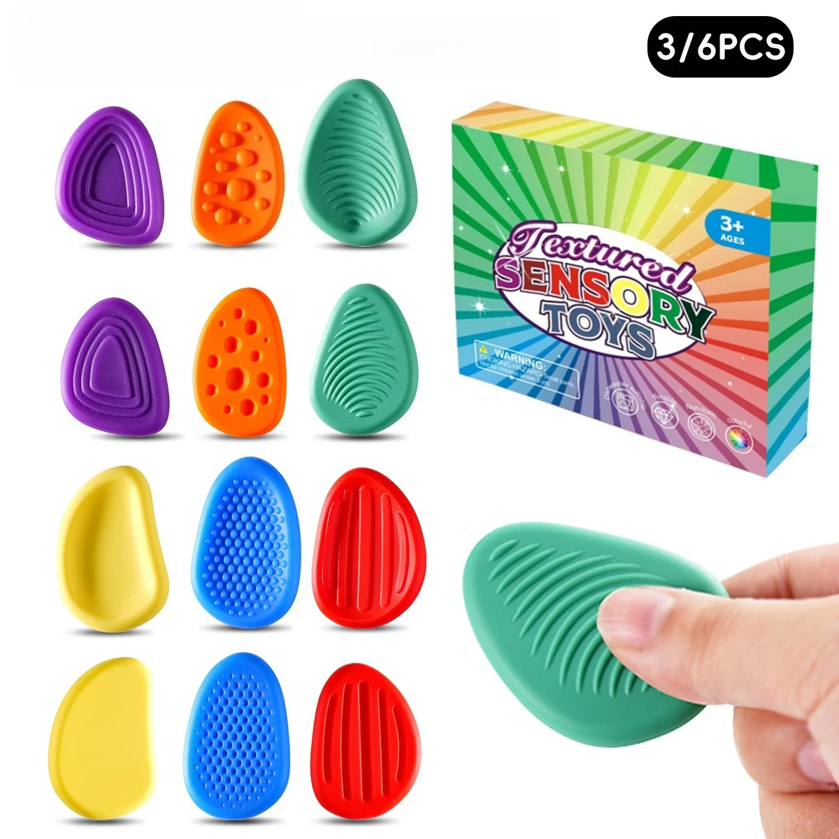 Juego de 3/6 Uds. De piedra de preocupación suave texturizada, juguete antiestrés relajante sin ruido, piedra sensorial para niños, rocas de preocupación texturizadas de silicona creativas - imagen 2