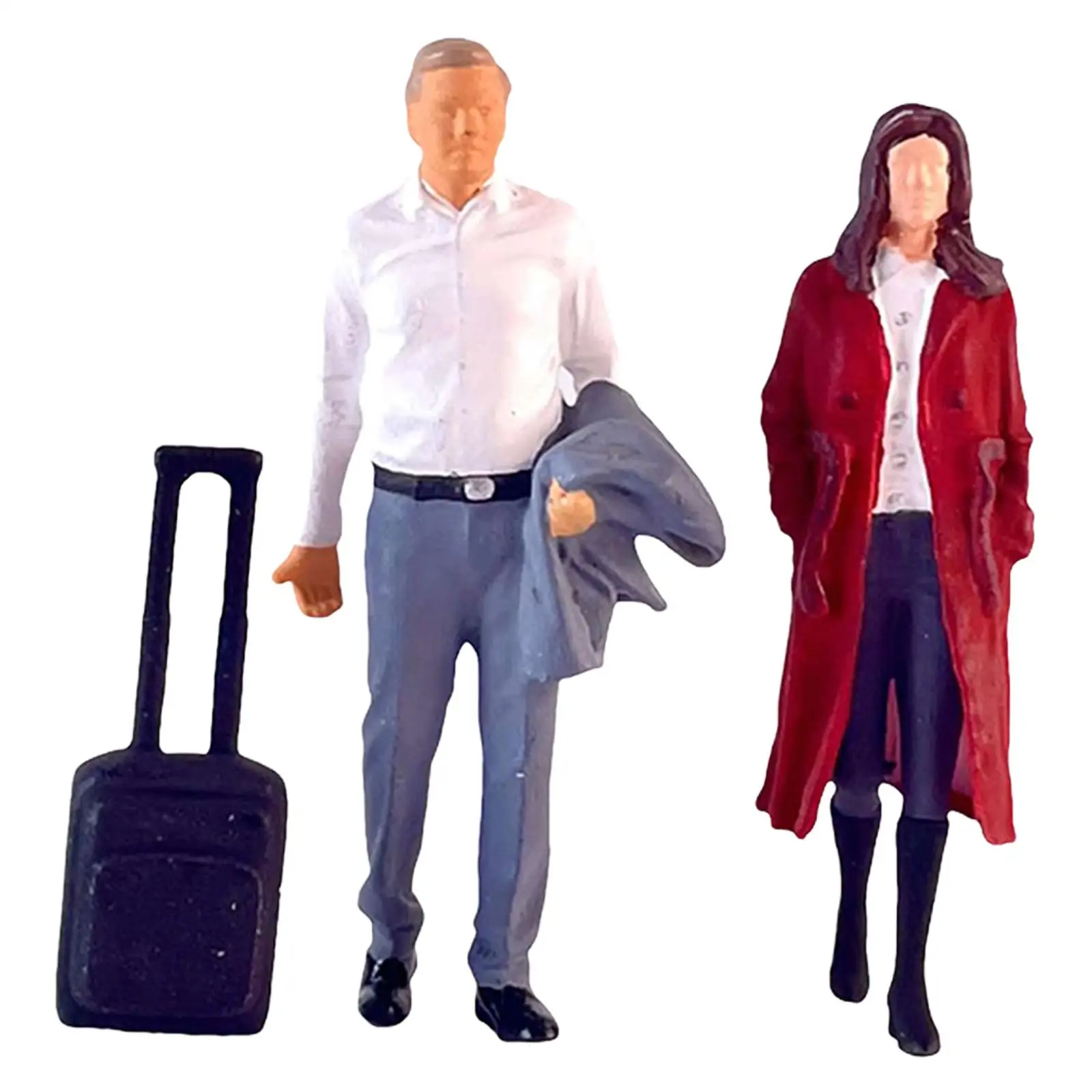 2x 1:64 Scale Women and Men Figures with Suitcase Model Layout Collections Movie Props Resin Figurines Diorama Scenery Decor