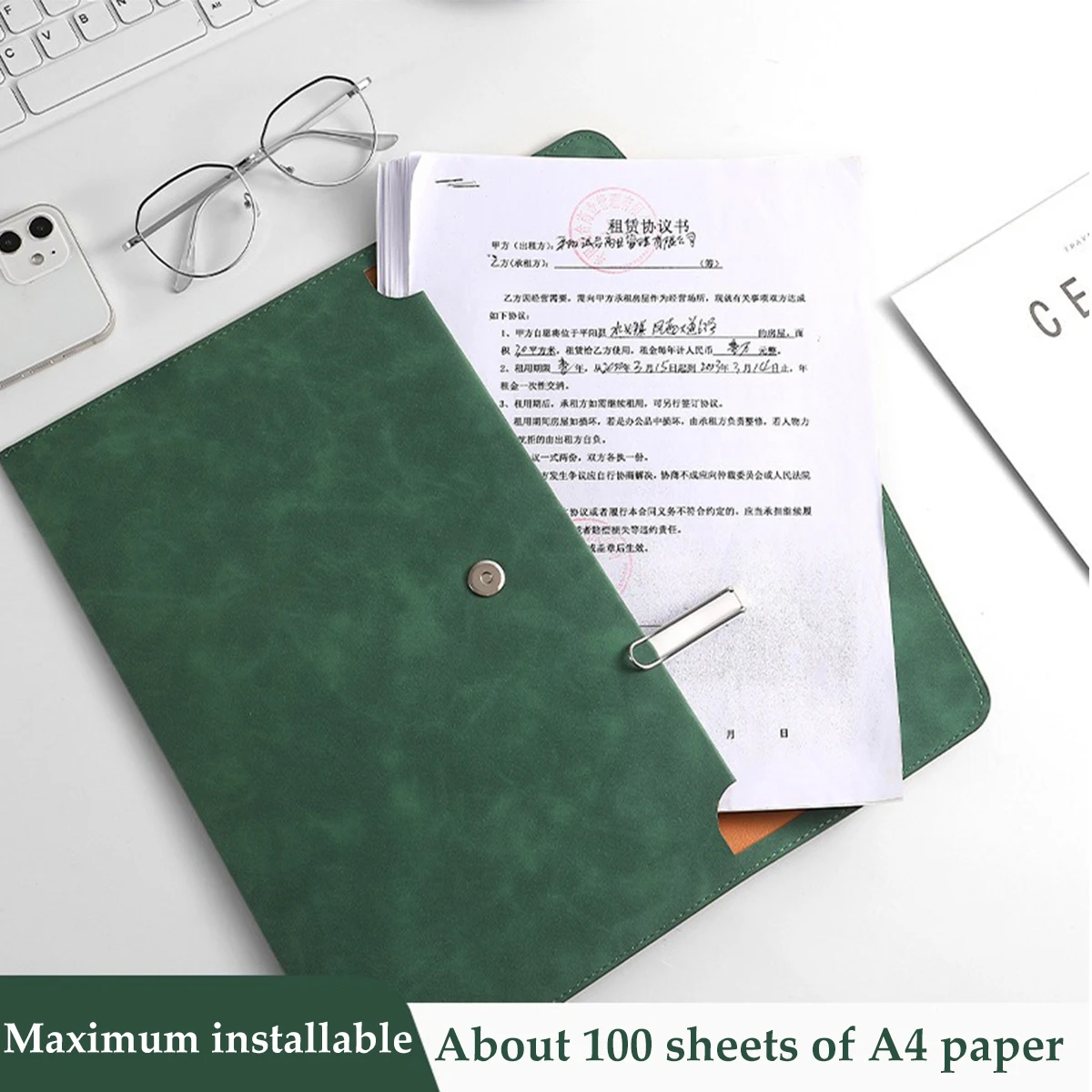 Bolsa de archivo A4 de cuero, impermeable, resistente al desgaste, carpeta de gran capacidad, suministros de almacenamiento de archivos para oficina y escuela, 1 Uds. - imagen 4