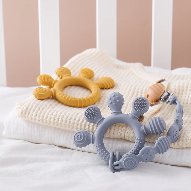 Clip de madera de haya para chupete, conjunto de cadena mordedor de silicona, cadena de chupete anticaída, accesorios para bebé, soporte para pezones, regalos - imagen 4