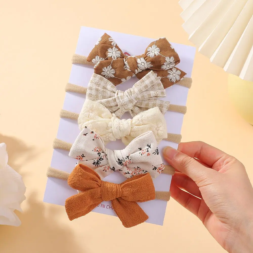 5 unids/set de diadema suave con lazo para bebé, bandas para el cabello de algodón y nailon para niñas y niños, accesorios para el cabello para recién nacidos, diadema para niños pequeños