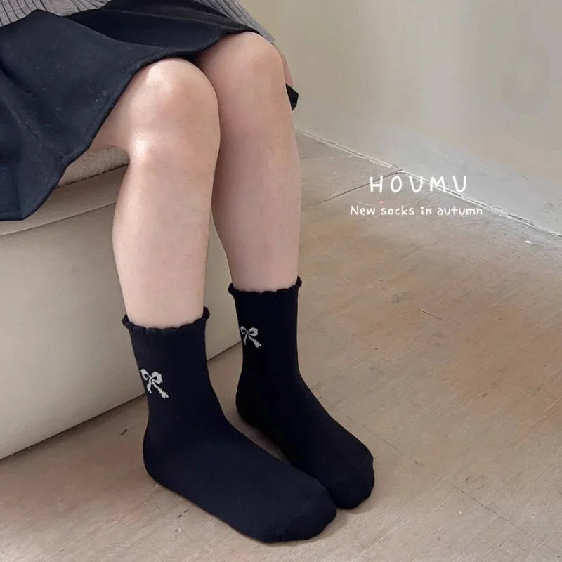 Calcetines de algodón con lazo y lunares estilo princesa para niños