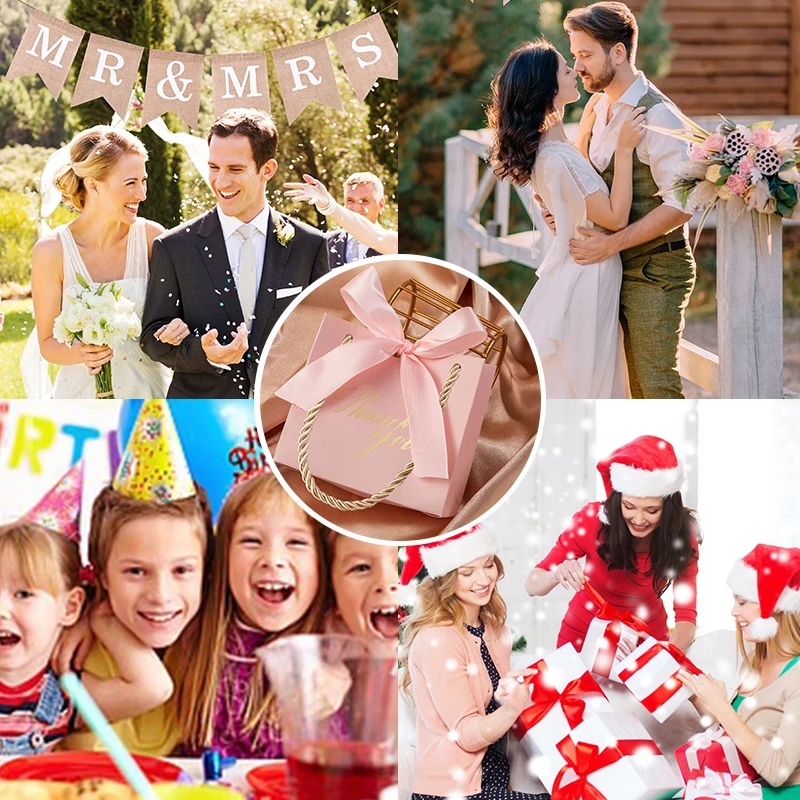 Bolsa de regalo bronceada "gracias", bolsa de papel reutilizable, disponible en varios colores, bolsas de recuerdo para fiesta de cumpleaños y boda, 6/12 Uds. ZYF - imagen 5