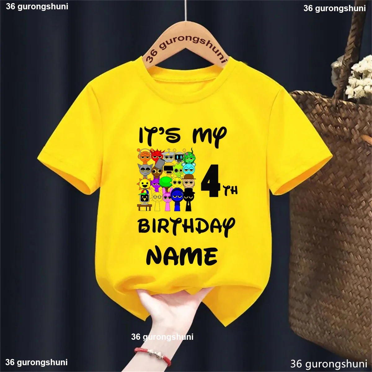 Nombre personalizado Es mi juego de 4 cumpleaños Sprunki Camiseta estampada niñas/niños amantes de la música de moda ropa para niños camiseta de regalo de cumpleaños
