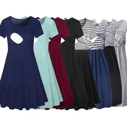 Vestido de maternidad a rayas: verano, suelto y sin mangas, cómodo