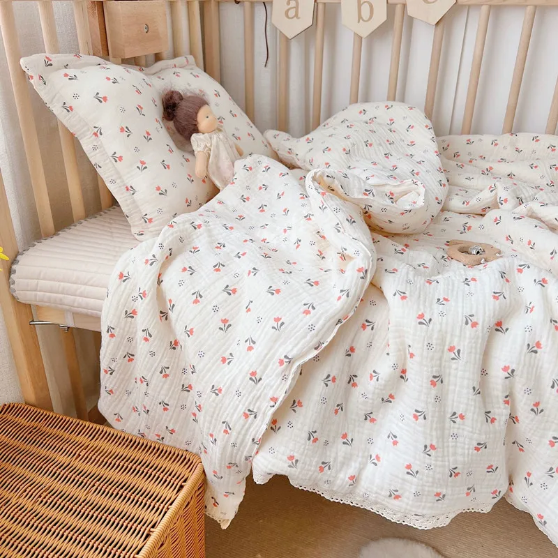Manta de primavera y verano para bebé, colcha de muselina de algodón Floral para recién nacido, edredón para cuna de bebé, funda para dormir infantil de princesa para niña - imagen 5