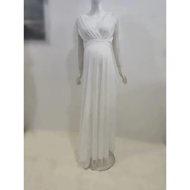 Vestido de maternidad encaje blanco largo para baby shower - imagen 2