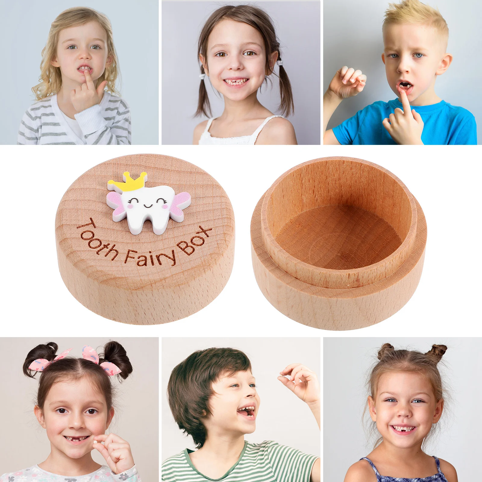 Caja para dientes de bebé, organizador de almacenamiento de dientes de gran capacidad de madera, primer protector de dientes deciduos perdidos, pelo Fetal infantil - imagen 2