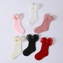 Juego diadema lazo encaje y calcetines calados Jacquard para bebé niña
