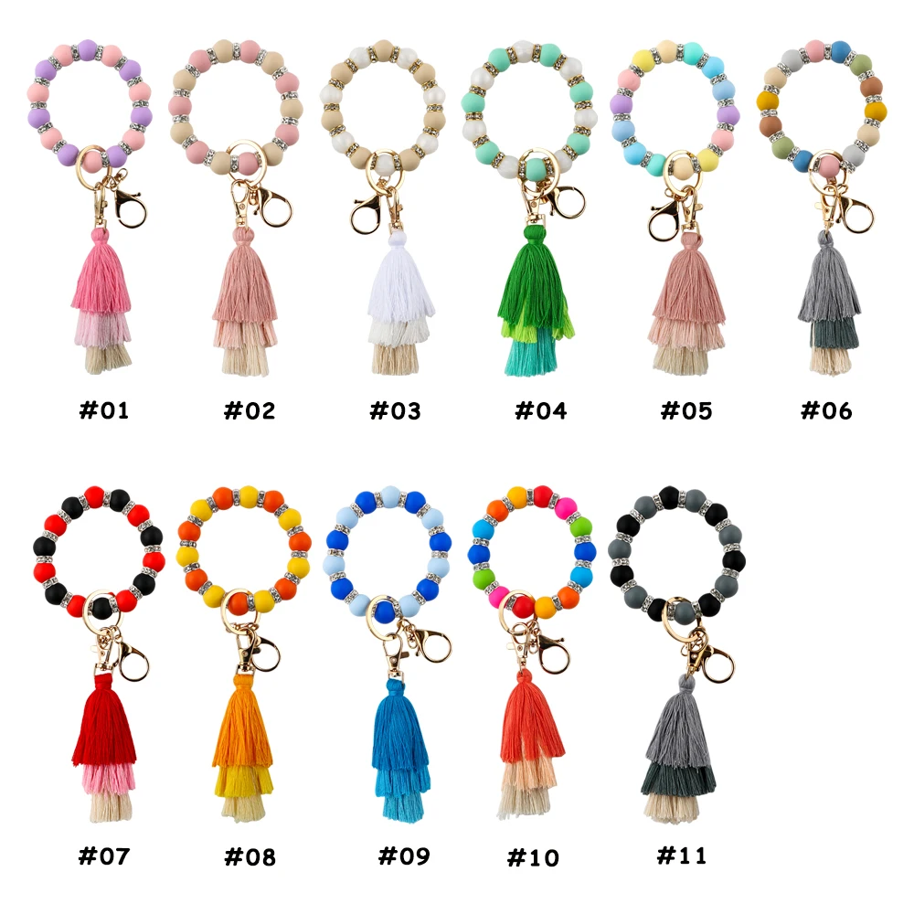 Kivoct-pulsera con cuentas de silicona para hombre y mujer, brazalete con borlas, llavero para teléfono, mochila de coche, colgante, regalo de joyería, 1 unidad, nuevo - imagen 3