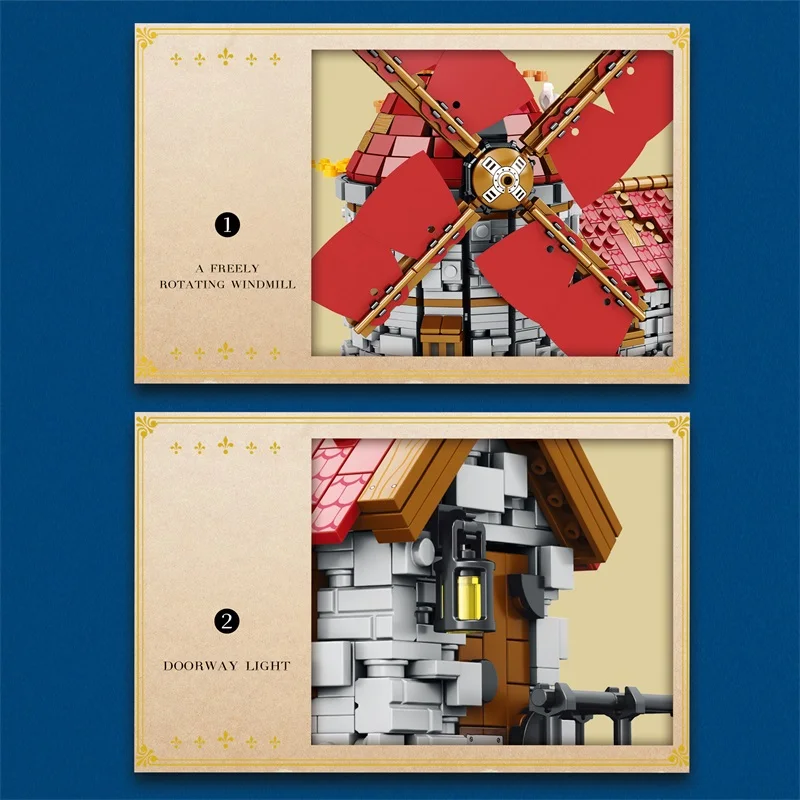 2296 Uds. Molino de viento, casa del árbol, molino, vista a la calle, bloques de construcción, ciudad europea Medieval, modelo de ensamblaje, ladrillos, juguetes para niños, regalo - imagen 3