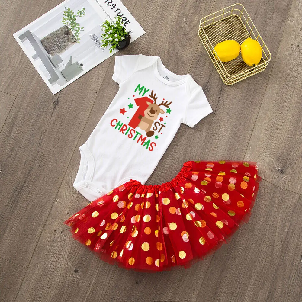 My 1st Christmas Print Baby Girls Cake Smash Dress, trajes para recién nacidos, tutú de fiesta de Navidad + body, conjunto de vestido, ropa de bautismo infantil - imagen 4