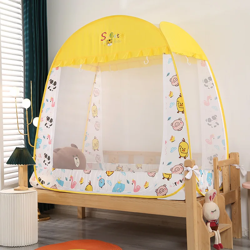 Mosquitera anticaída de fondo completo para cuna de bebé, instalación gratuita de alta calidad, gran espacio para el hogar, estilo de dibujos animados, mosquitera para niños de 3 puertas - imagen 3