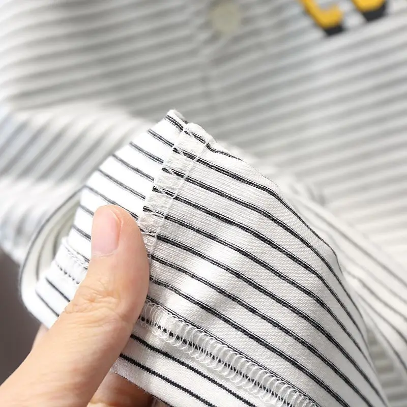 Ropa de verano para niño pequeño, Tops de manga corta de algodón con letras a rayas informales a la moda coreana + pantalones vaqueros Boutique, ropa para niños B005 - imagen 5