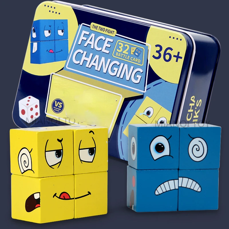 Juegos de mesa de cubo, juguetes educativos, bloques faciales, bloques de construcción, rompecabezas, juego de mesa interactivo, desafío para aprender, emoticono - imagen 3